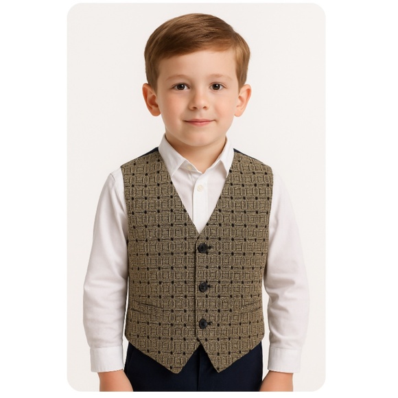 RIFLE AMERICA Boys Tan Black Linen Button Down V Neck Vest Size Large (7) - Picture 1 of 8